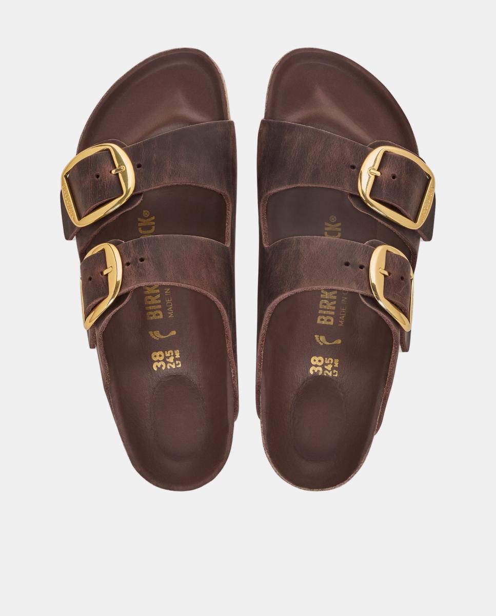 Sandálias em Pele Oleada com Fivela Big Buckle Castanho-chocolate-2