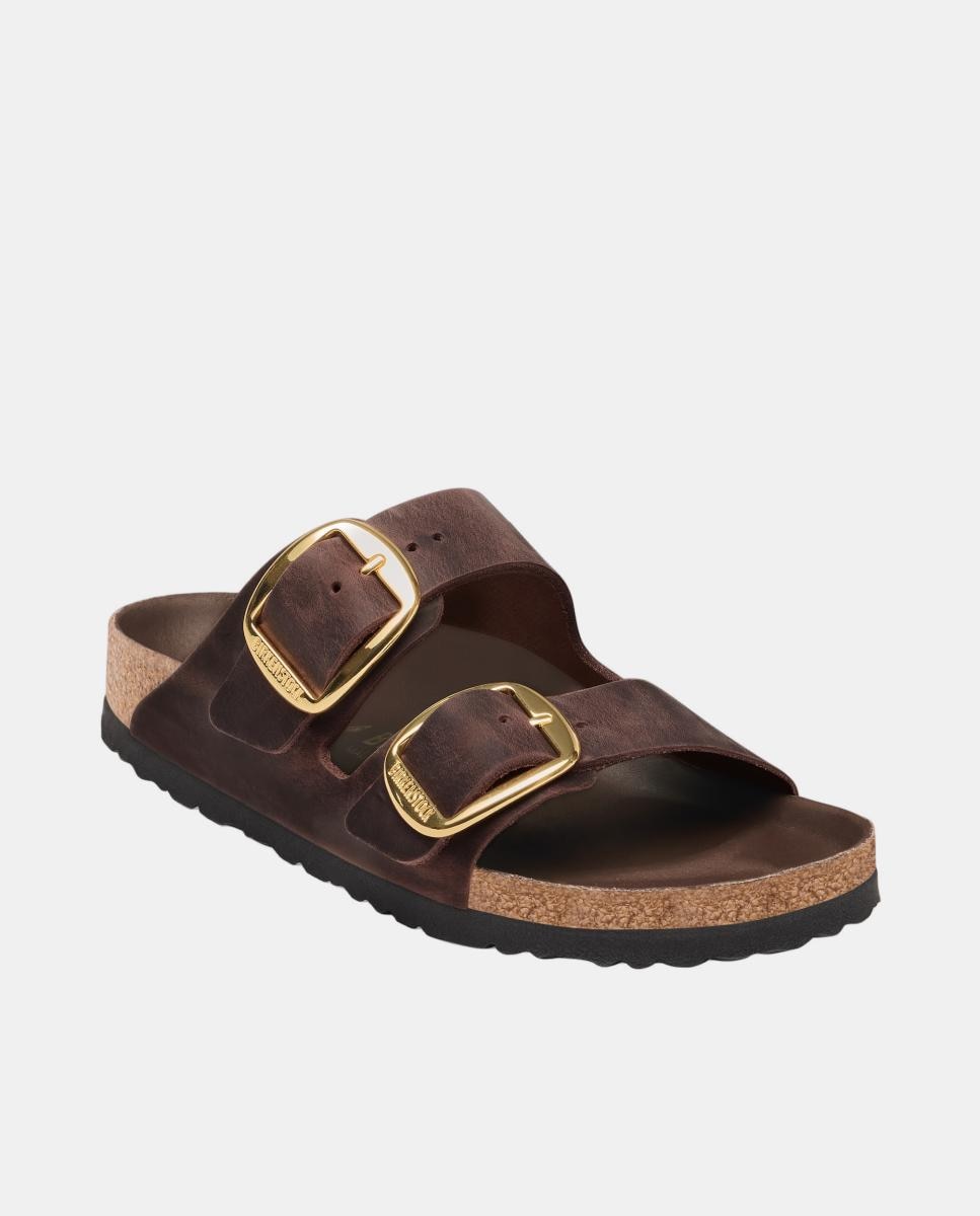 Sandálias em Pele Oleada com Fivela Big Buckle Castanho-chocolate-6