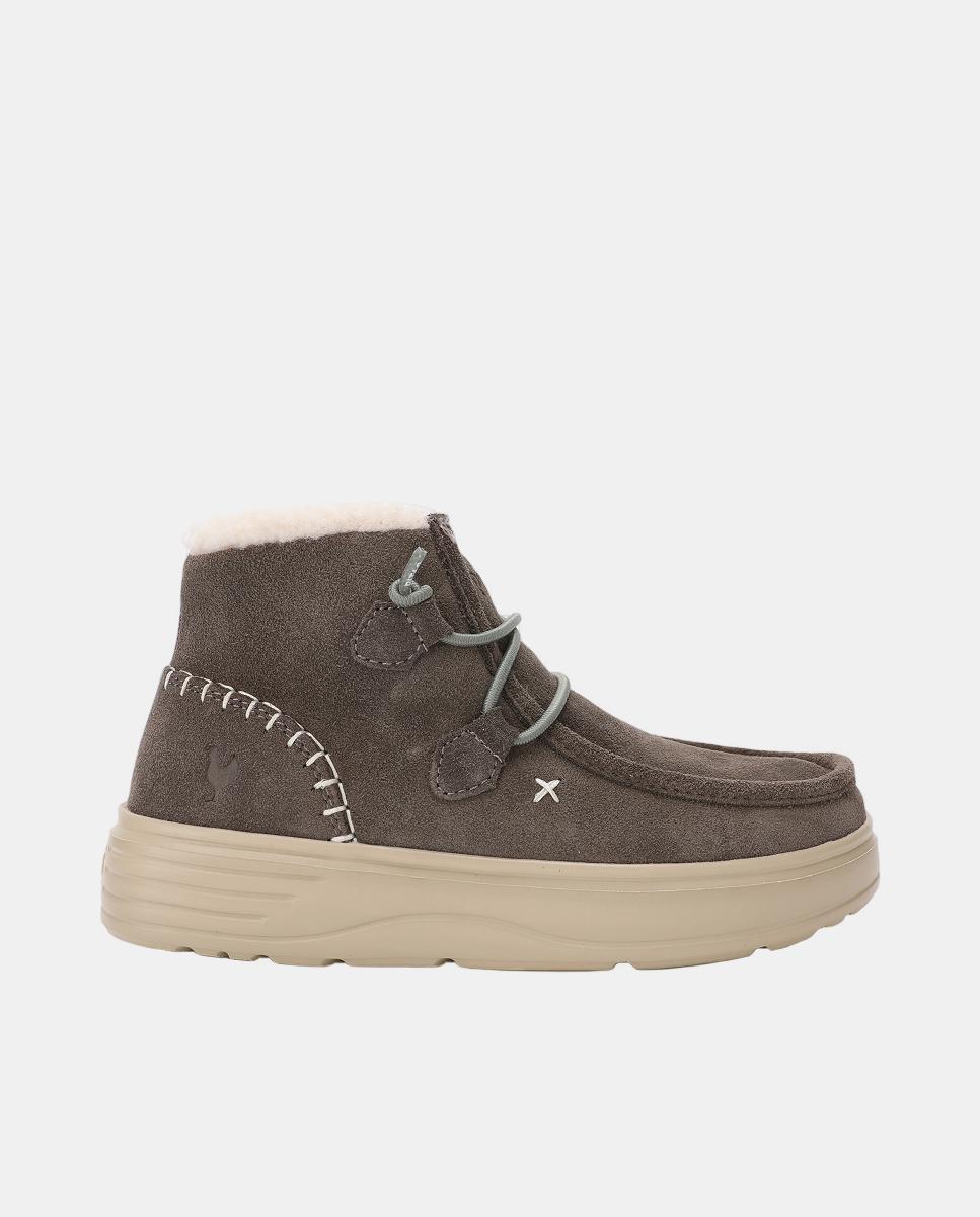 Bota wallabi de piel hidrofuga con pelo en su interior - Walk In Pitas - Gris Gris-1