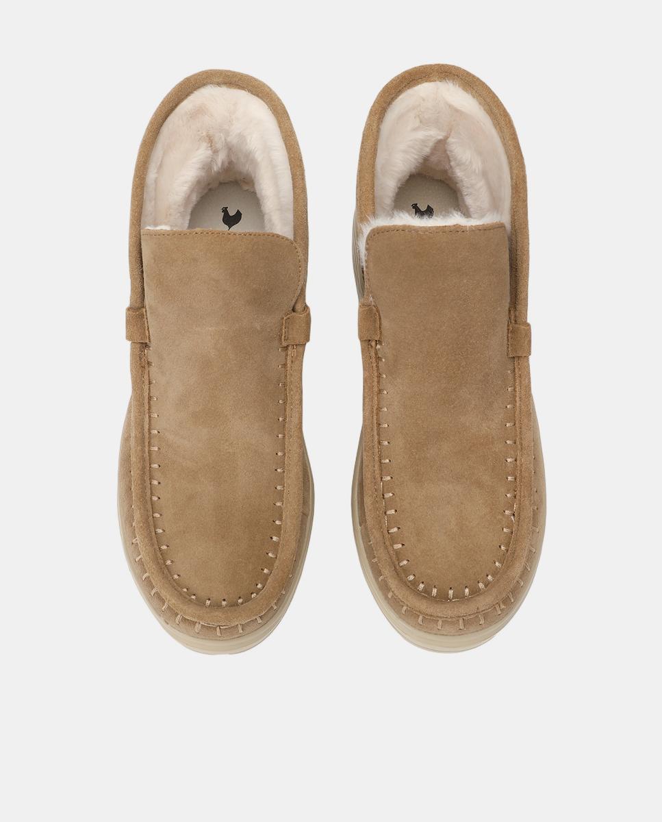 Botas em Pele Hidrófuga Ligeira com Pelo no Interior Castanho-4