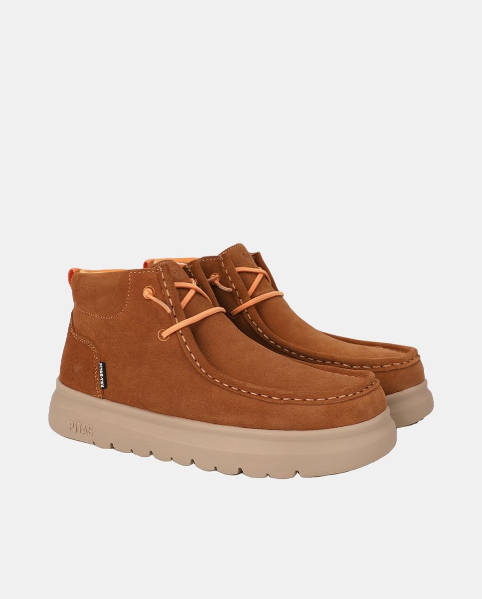 Bota wallabi de pele antideslizcamurça com easy on Castanho-2