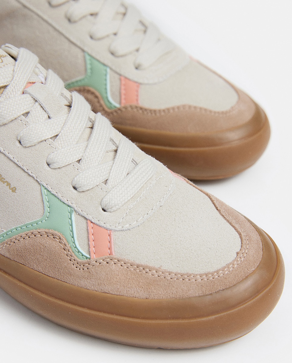 Sapatilhas Travis Retro em Camurça com Sola em Contraste Bege-5