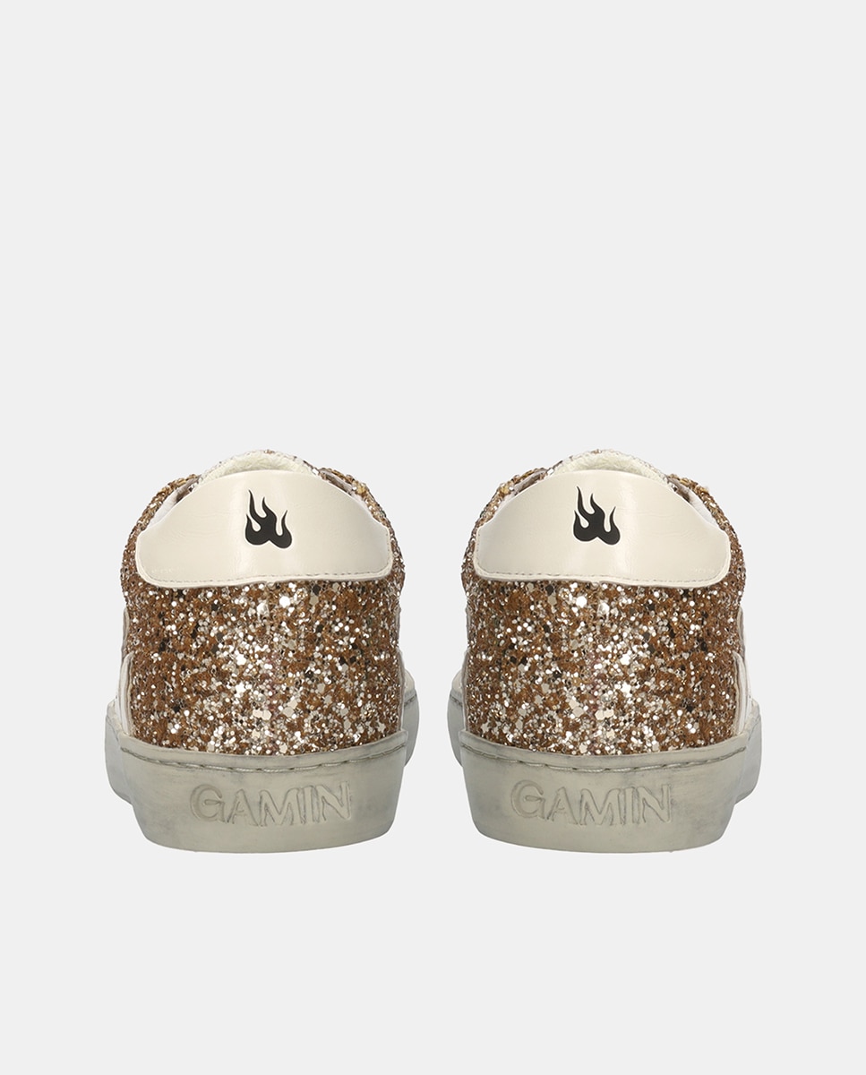 Sapatilhas Baixas Gamin com Glitter Ouro-3