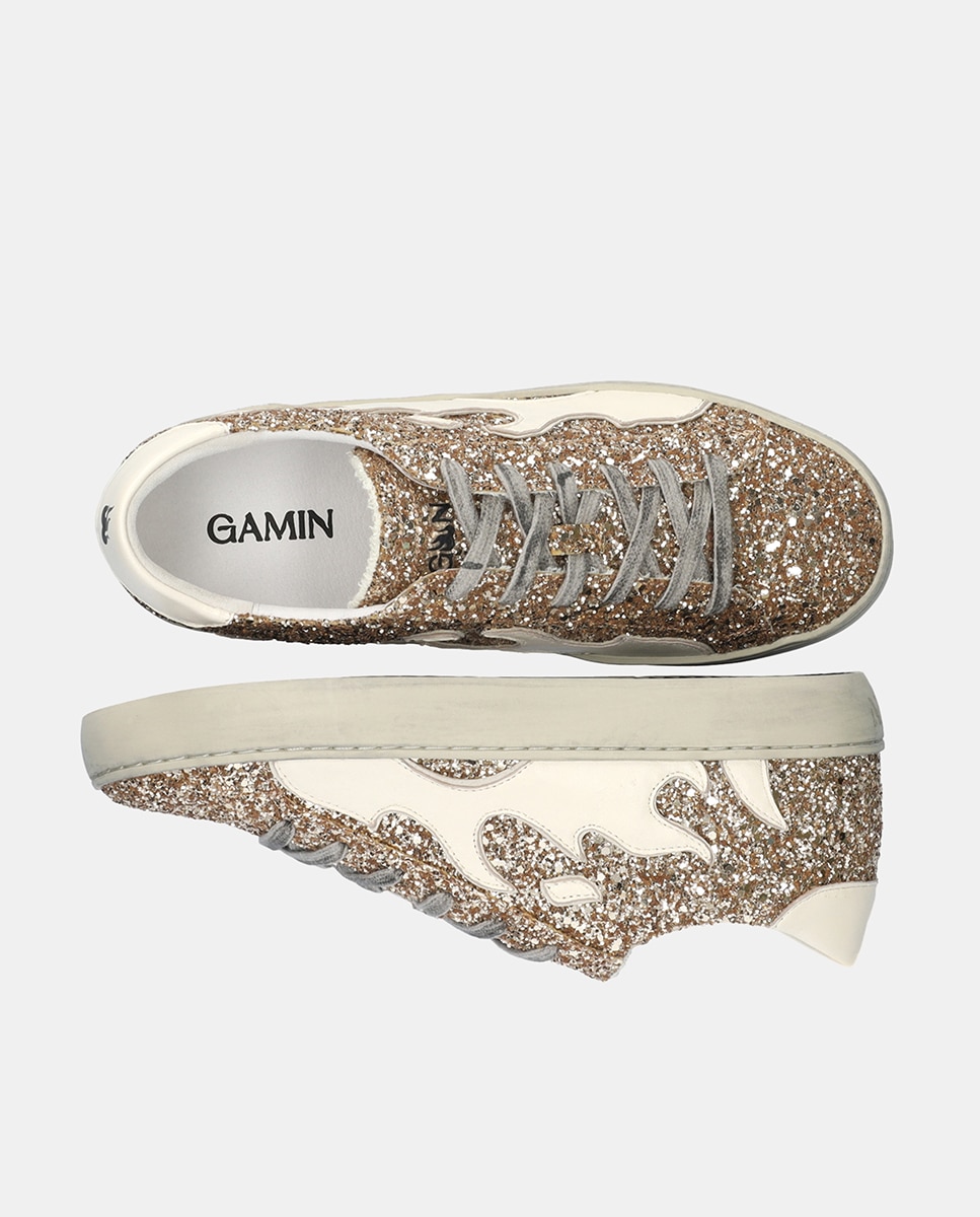 Sapatilhas Baixas Gamin com Glitter Ouro-4