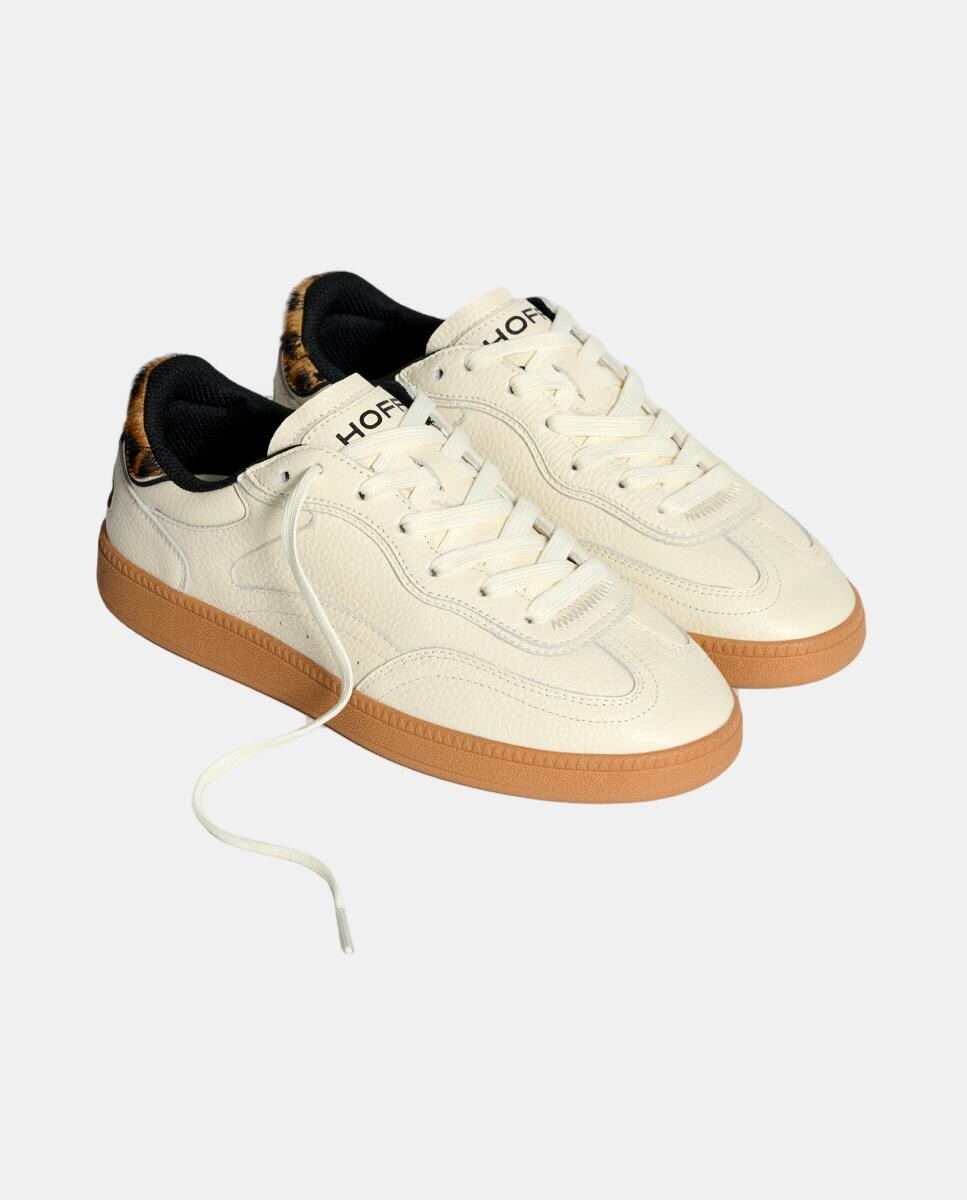 Sapatilhas Baixas em Pele com Sola de Borracha Branco-marfim-2