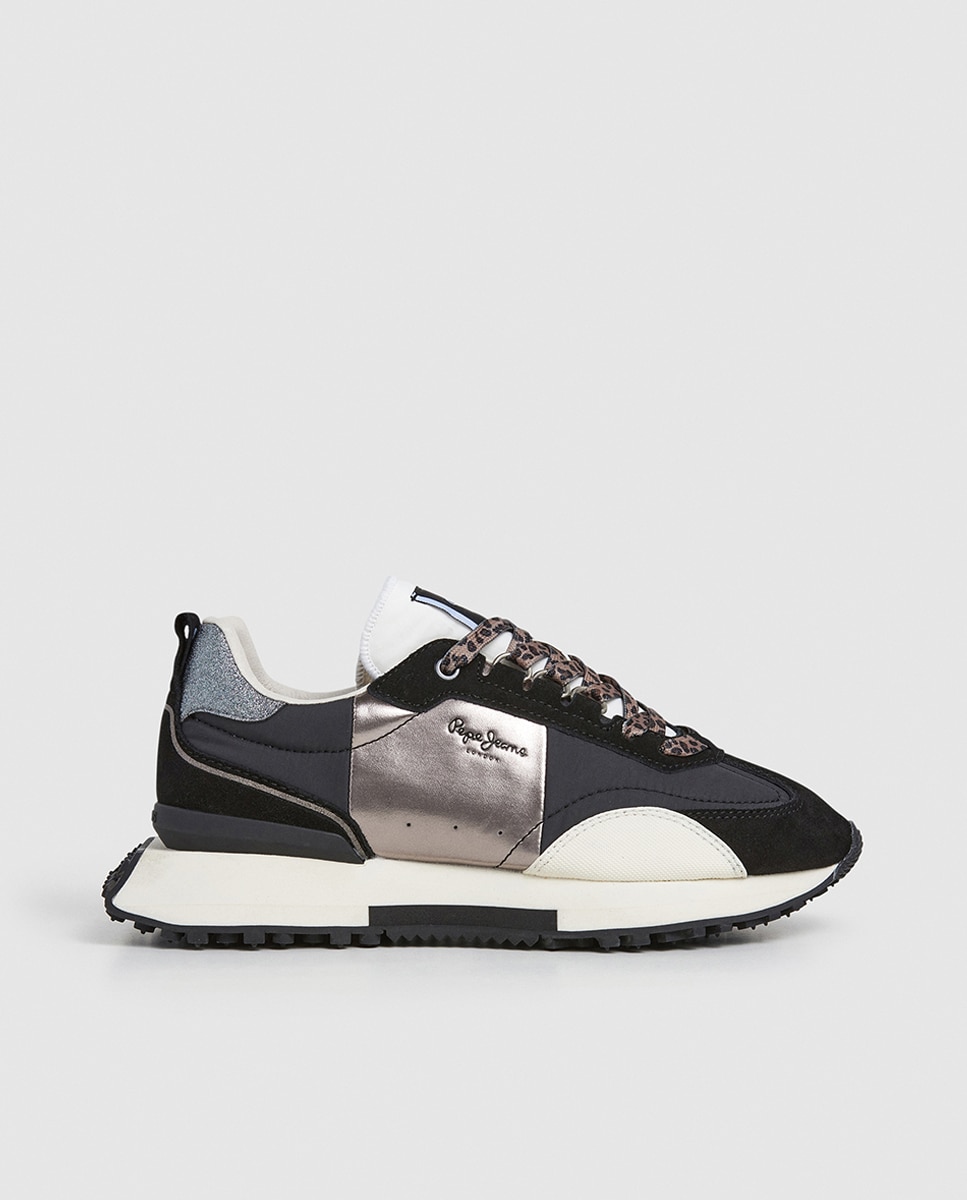 Sapatilhas Archer Elite com Fita Metalizada e Atacadores de Animal Print Preto-1