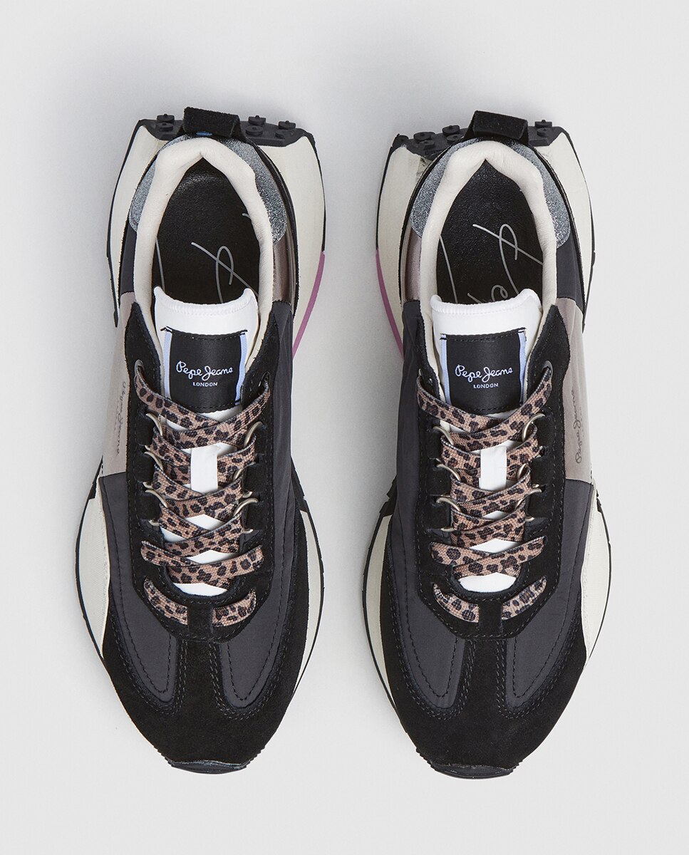 Sapatilhas Archer Elite com Fita Metalizada e Atacadores de Animal Print Preto-2