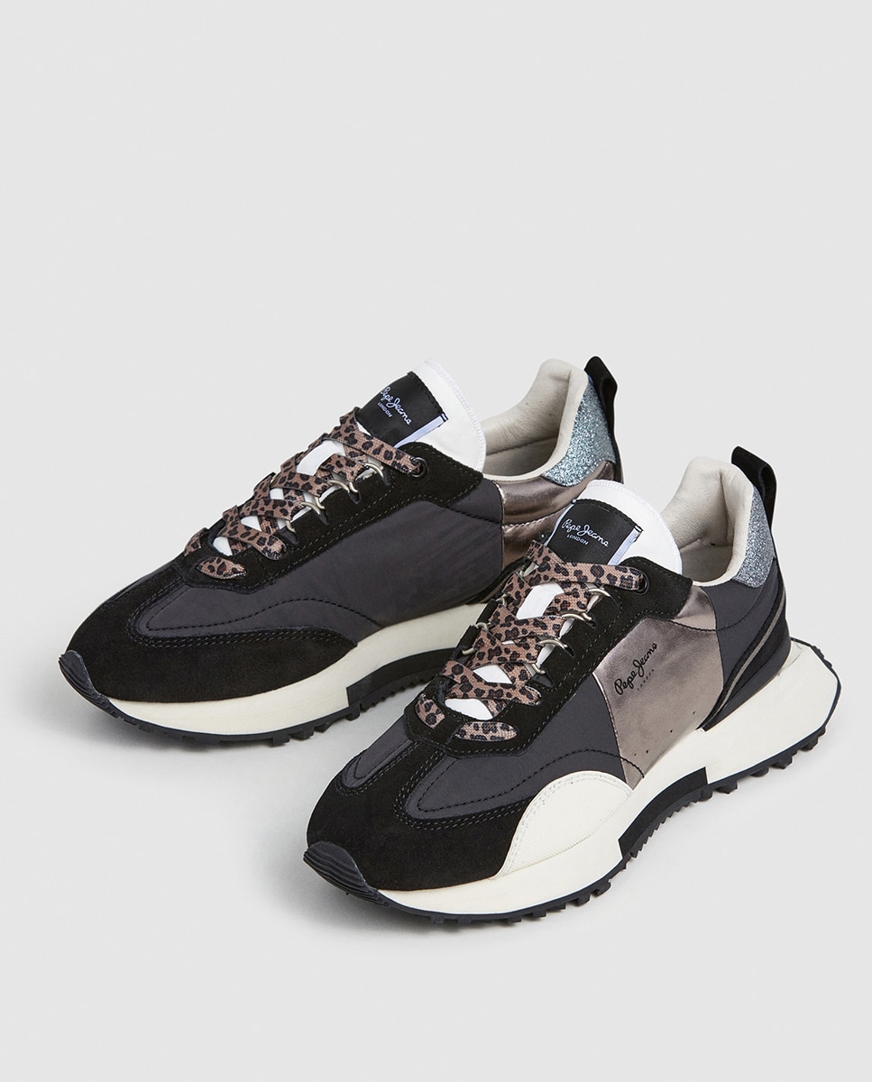 Sapatilhas Archer Elite com Fita Metalizada e Atacadores de Animal Print Preto-3