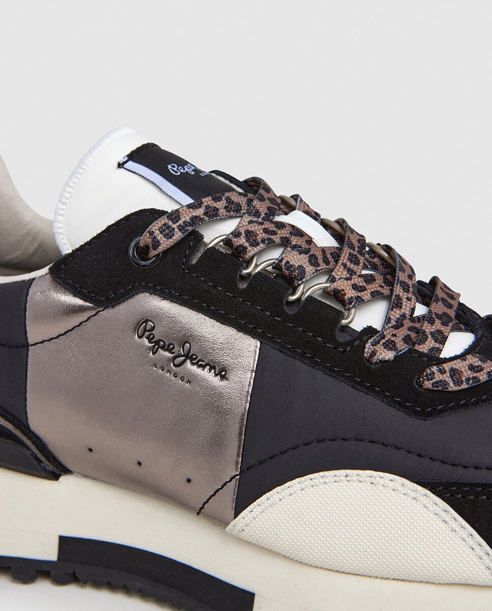 Sapatilhas Archer Elite com Fita Metalizada e Atacadores de Animal Print Preto-5