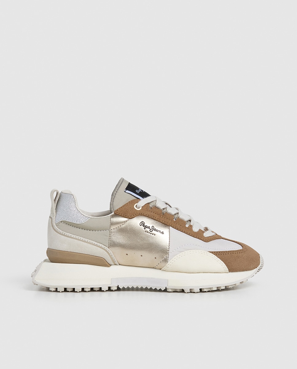 Sapatilhas Archer Gala com Fita Metalizada e Detalhes Branco/Camel Natural-1