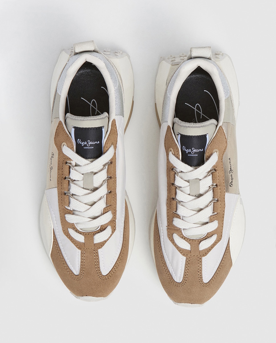 Sapatilhas Archer Gala com Fita Metalizada e Detalhes Branco/Camel Natural-2