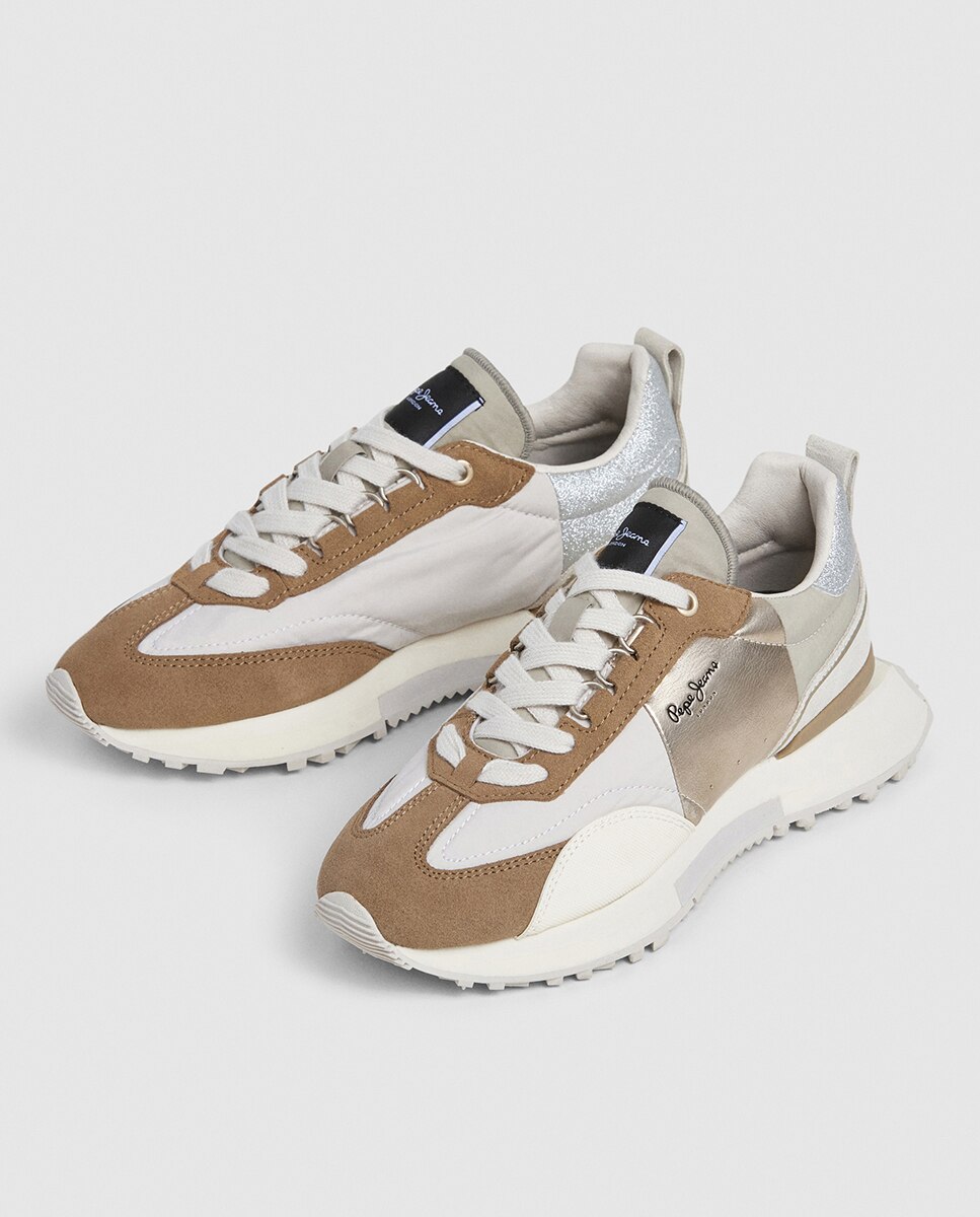 Sapatilhas Archer Gala com Fita Metalizada e Detalhes Branco/Camel Natural-3