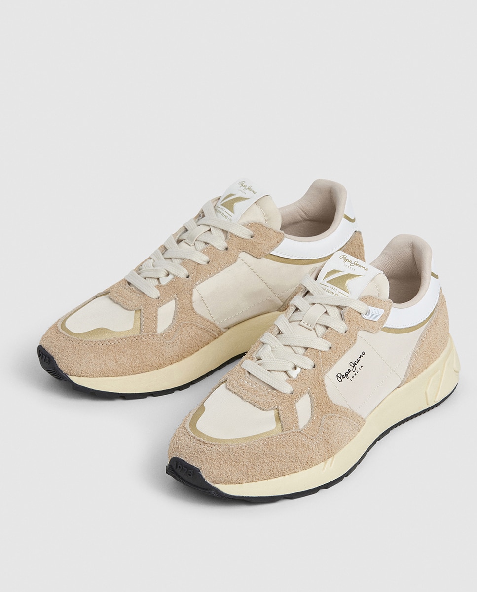 Sapatilhas Marlon Vibe em Combinação de Tons e Textura com Pelo - Bege Natural-3