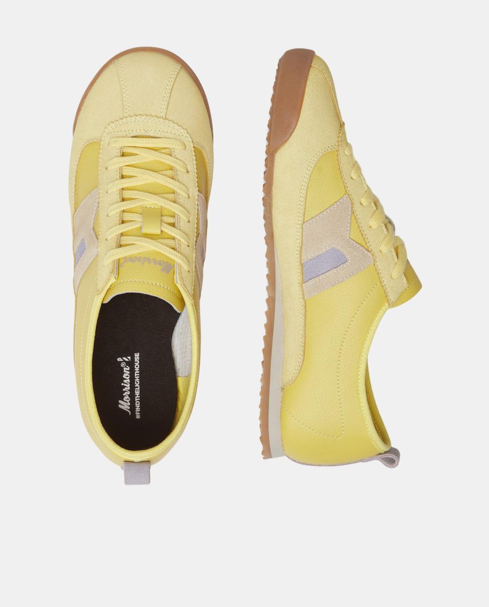 Sapatilhas Tipo Running de Sola Baixa e com Inspiração Vintage Amarelo-limão-4