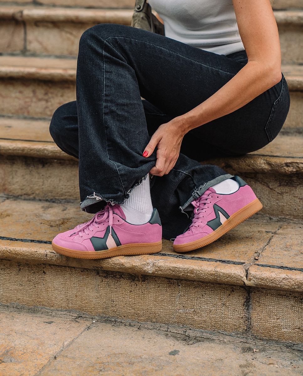 Zapatila Moma unisex de serraje y nada Rosa chicle Morrison · El