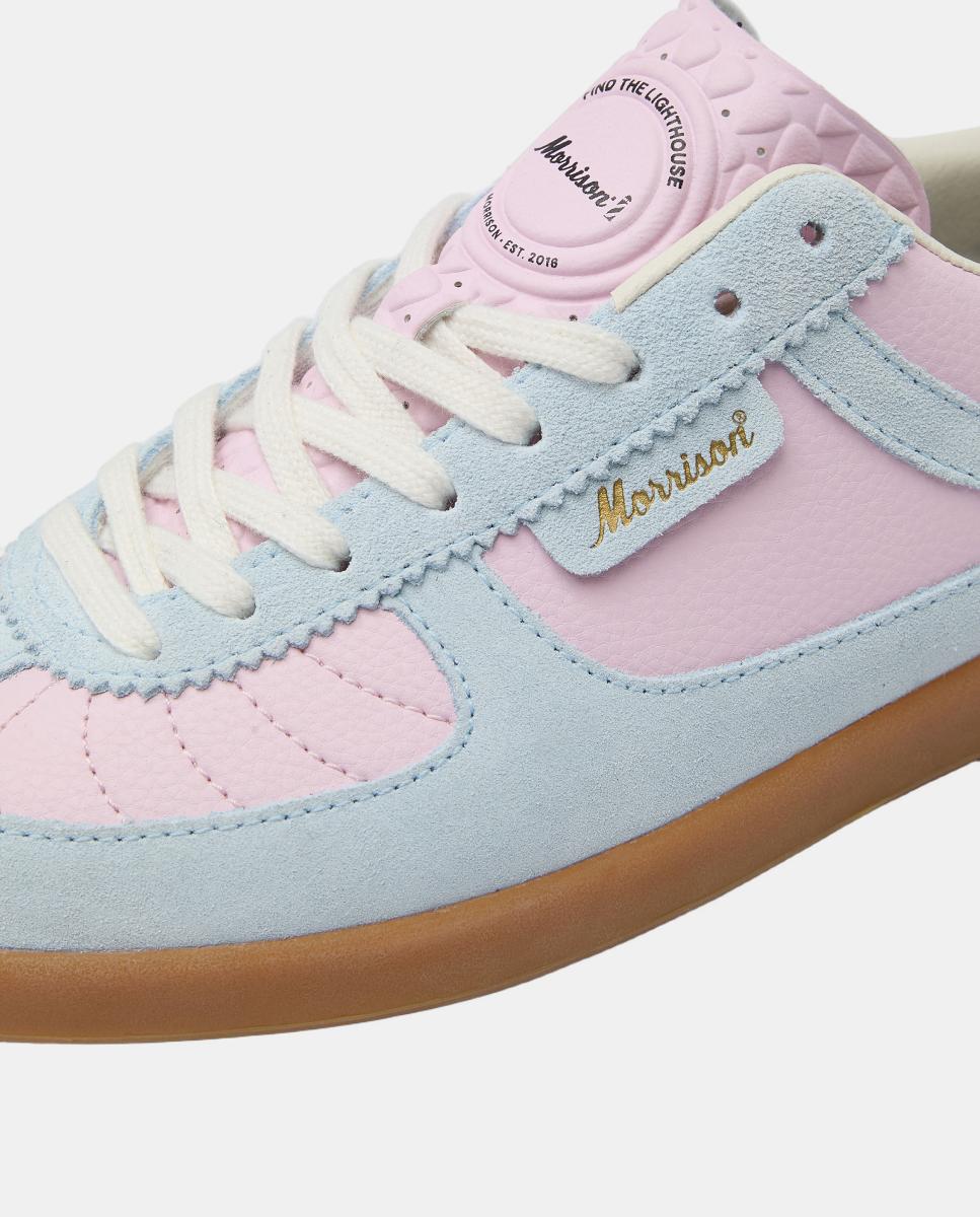 Sapatilhas em Couro com Combinações de Couro em Diferentes Cores Rosa-pastilha-3