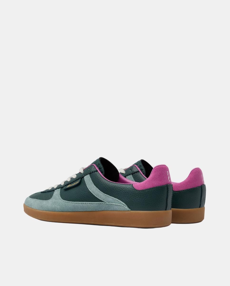 Sapatilhas em Couro com Combinações de Couro em Diferentes Cores Verde Azeitona-2
