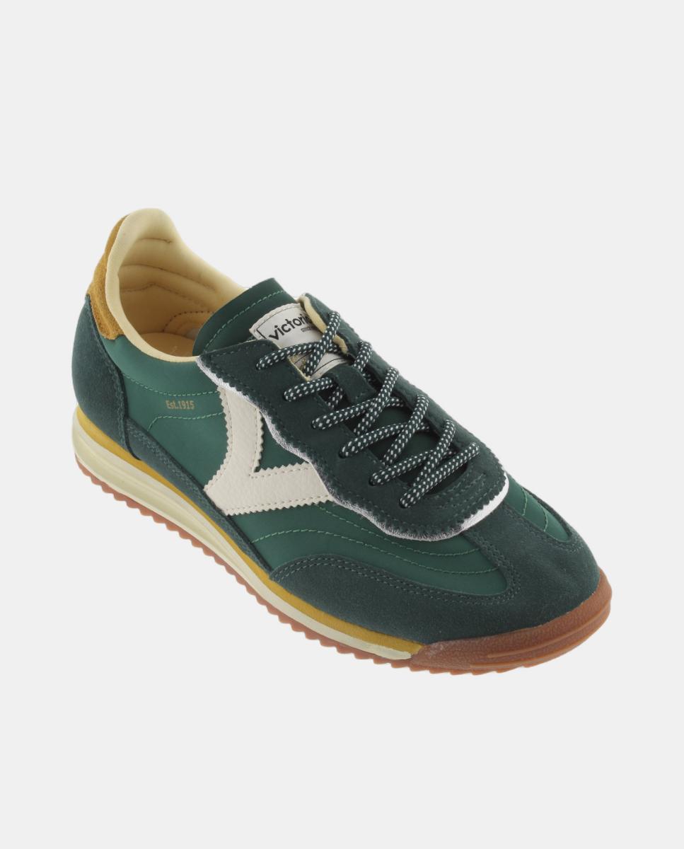 Sapatilhas Desportivas de Nylon com Peças Coloridas em Croute em Contraste Verde-2
