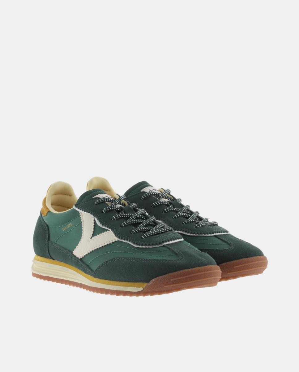 Sapatilhas Desportivas de Nylon com Peças Coloridas em Croute em Contraste Verde-5