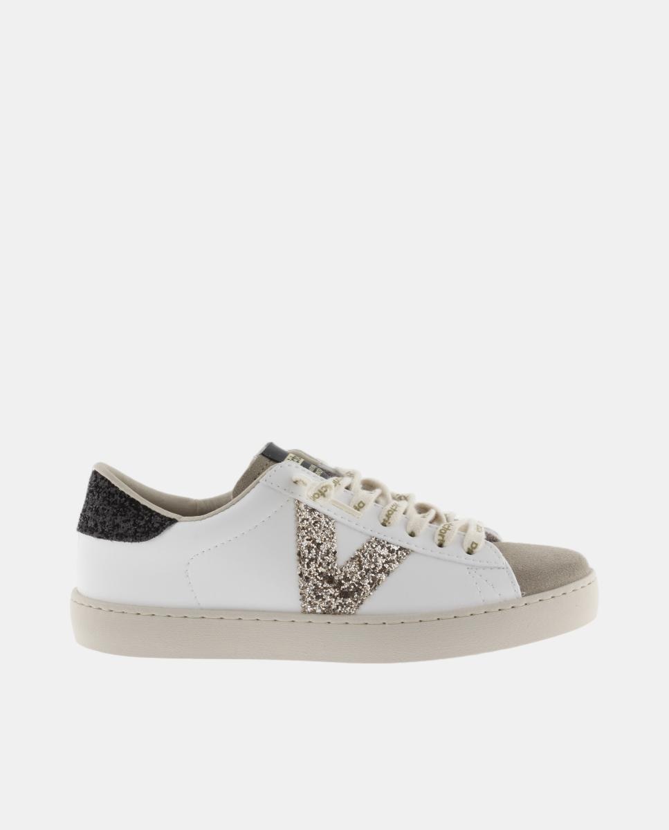 Victoria - Zapatillas deportivas de mujer con piezas de glitter y puntera de serraje.