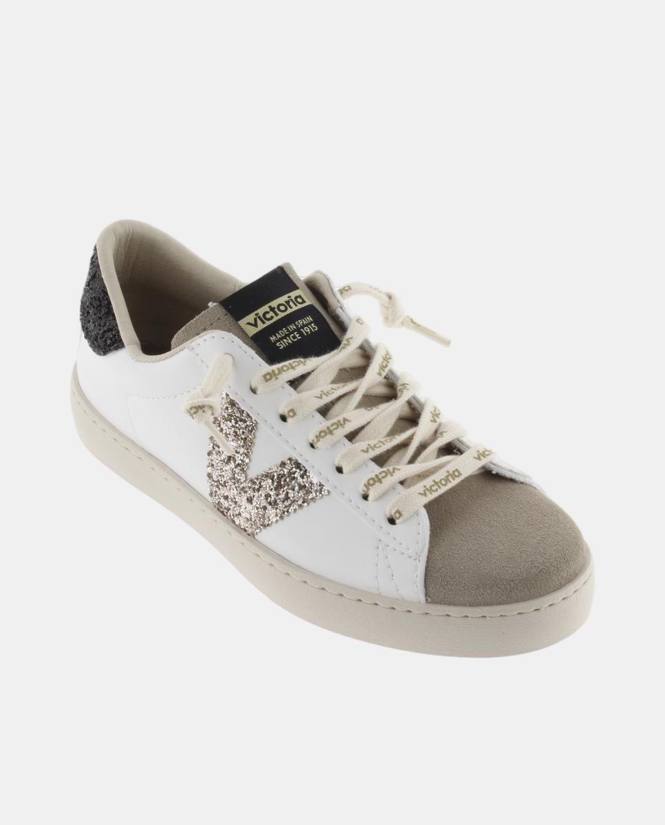 Zapatillas deportivas de mujer con piezas de glitter y puntera de serraje - Victoria - Negro Negro-2