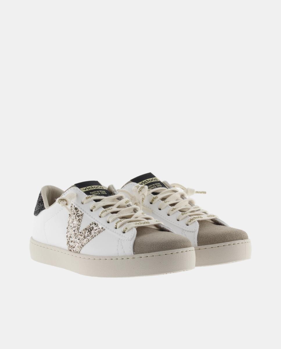 Zapatillas deportivas de mujer con piezas de glitter y puntera de serraje - Victoria - Negro Negro-5