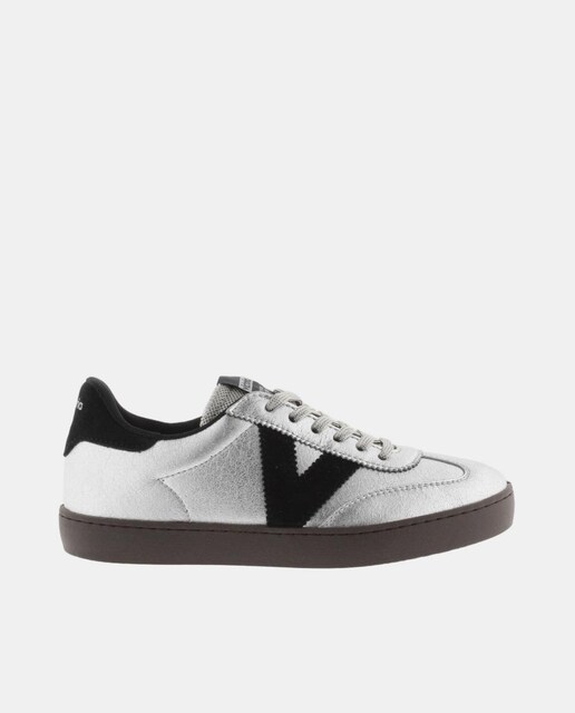 Imagen 0 de Zapatillas deportivas de mujer metalizadas con piezas en contraste y suela marrón chocolate