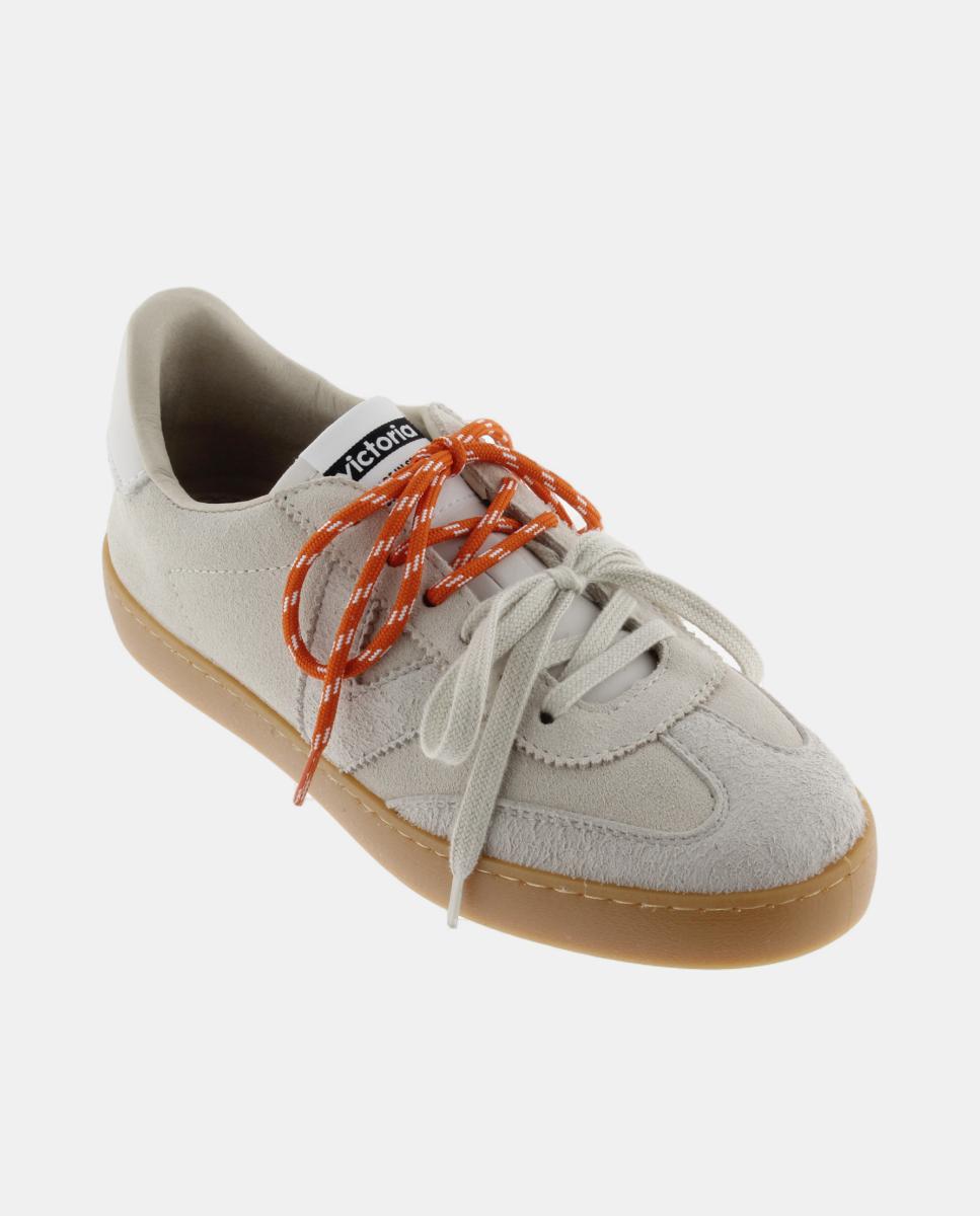 Imagen 2 de Zapatillas de serraje de mujer con doble cordón y suela color caramelo - Victoria - Crudo Crudo