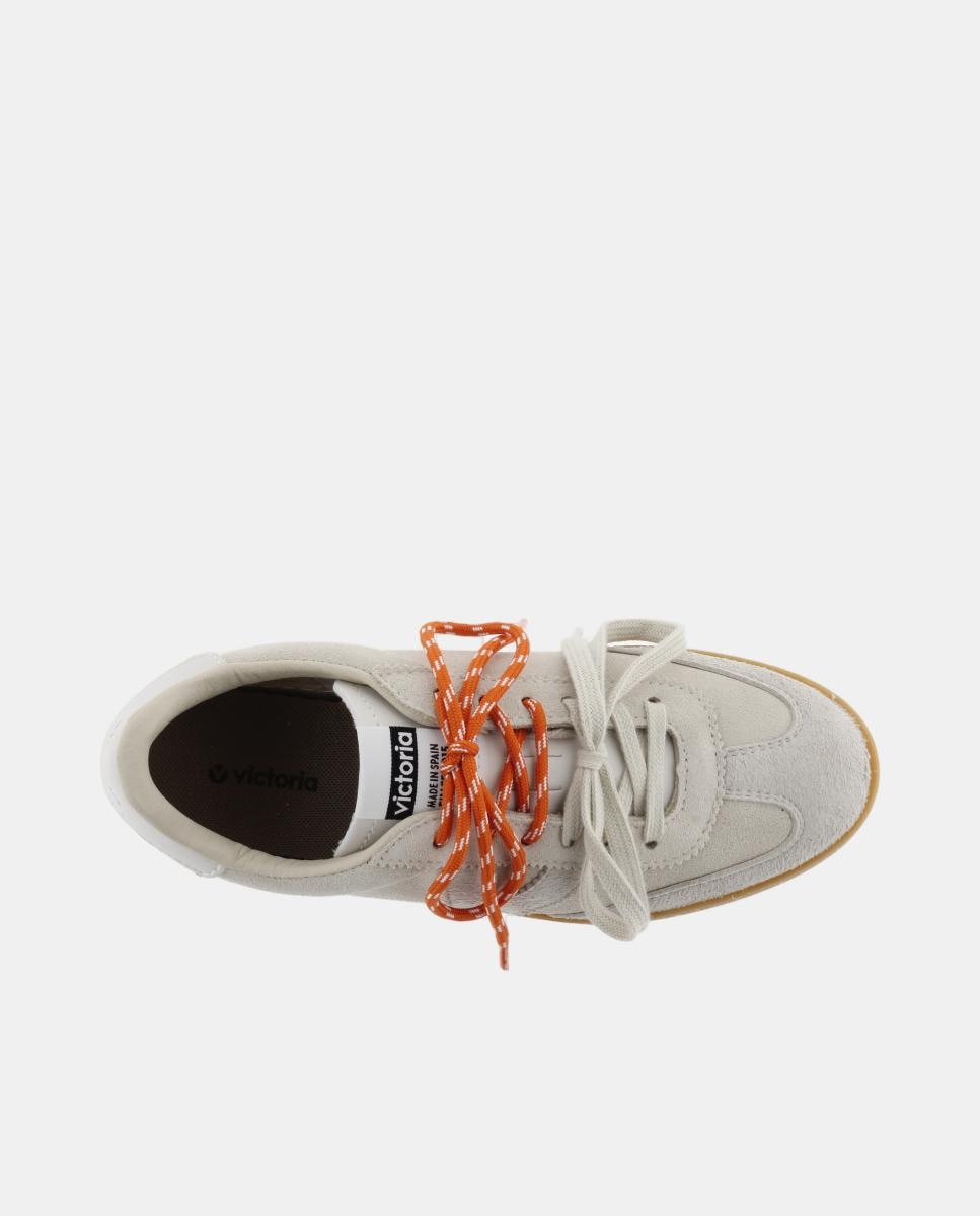 Imagen 4 de Zapatillas de serraje de mujer con doble cordón y suela color caramelo - Victoria - Crudo Crudo
