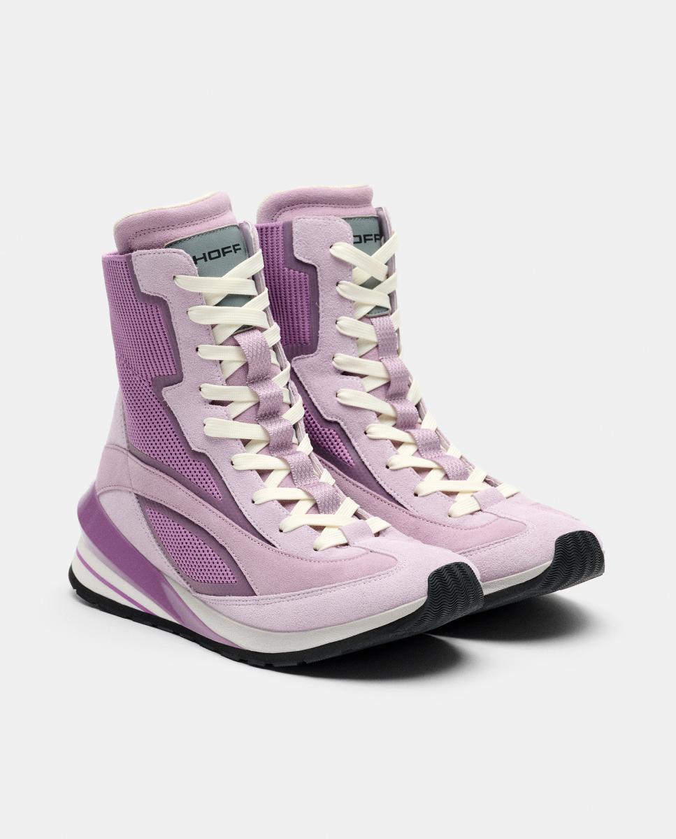 Sapatilhas em Pele com Plataforma Baixa Lilás-2