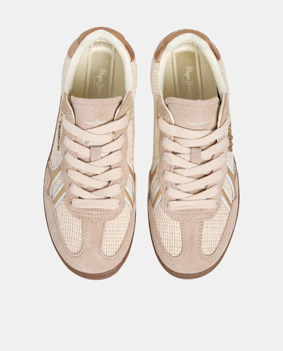 Sapatilhas Estilo Retro em Pele com Isótipo Lateral Branco-marfim-2