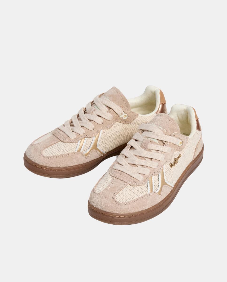 Sapatilhas Estilo Retro em Pele com Isótipo Lateral Branco-marfim-3
