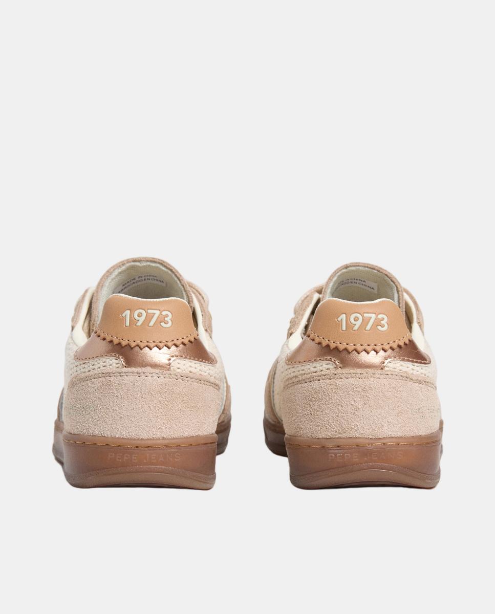 Sapatilhas Estilo Retro em Pele com Isótipo Lateral Branco-marfim-4