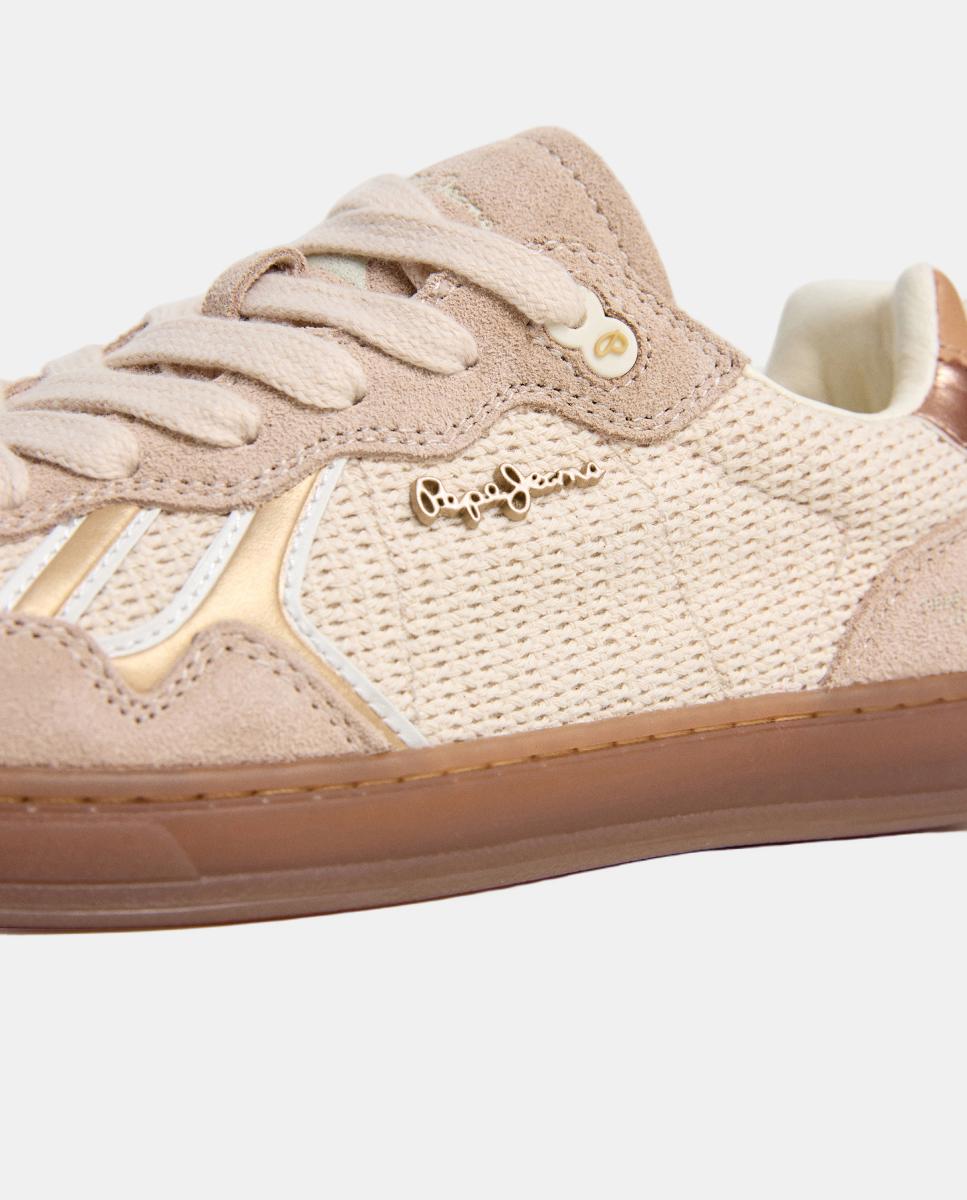 Sapatilhas Estilo Retro em Pele com Isótipo Lateral Branco-marfim-5