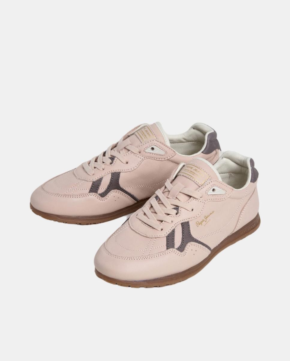 Sapatilhas Desportivas em Pele Rosa Nude-3