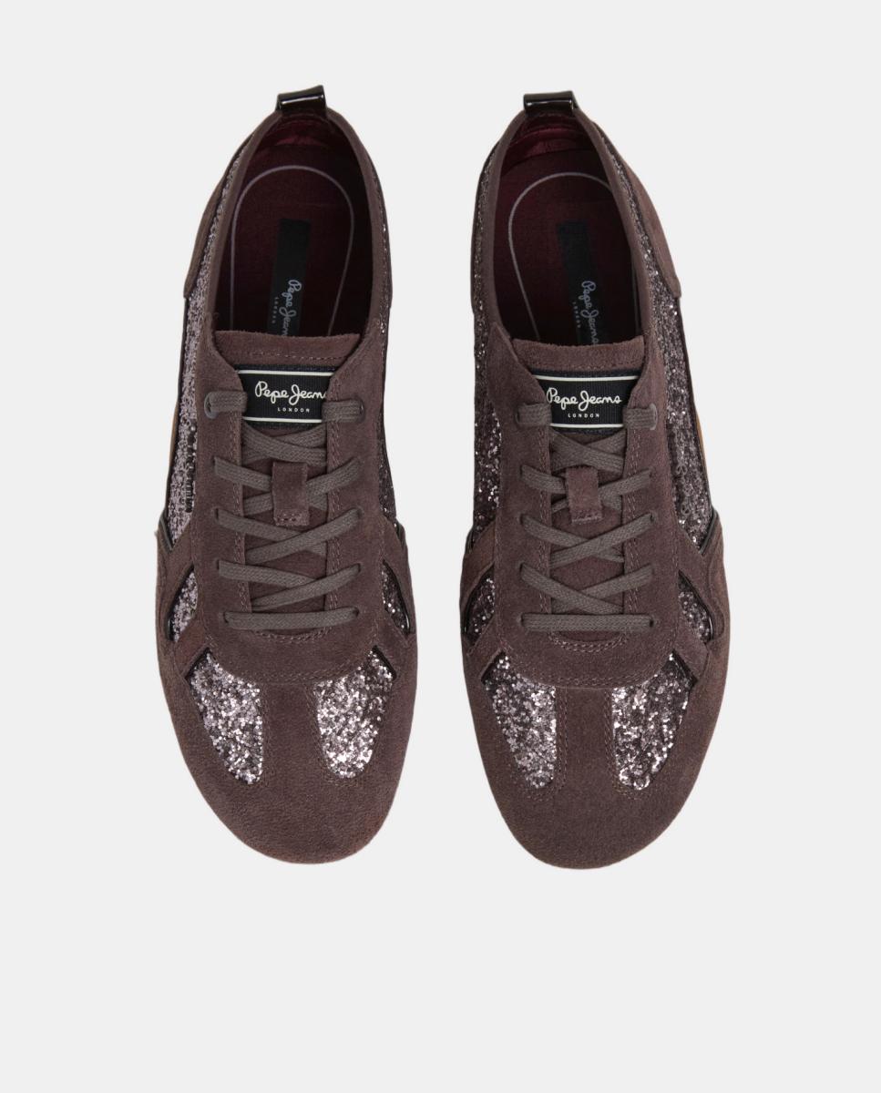 Zapatilla de mujer ultraligera con purpurina - Pepe Jeans - Marrón chocolate Marrón chocolate-2