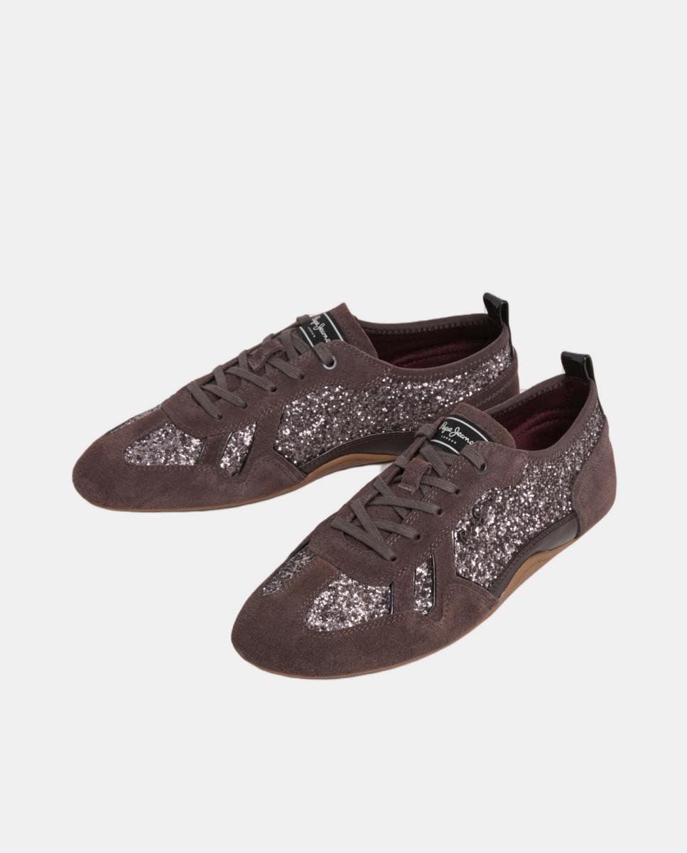 Zapatilla de mujer ultraligera con purpurina - Pepe Jeans - Marrón chocolate Marrón chocolate-3