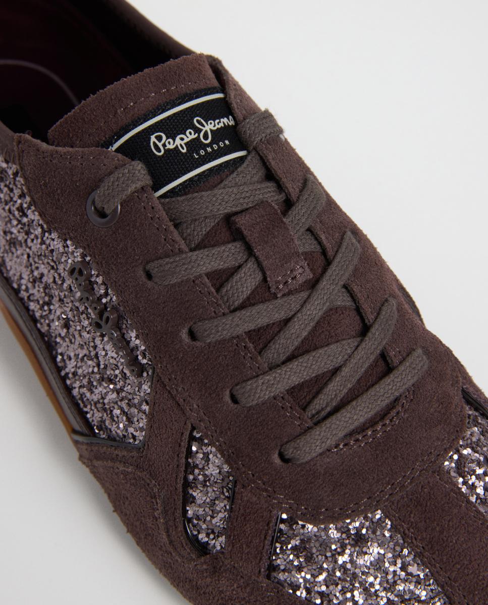 Zapatilla de mujer ultraligera con purpurina - Pepe Jeans - Marrón chocolate Marrón chocolate-5