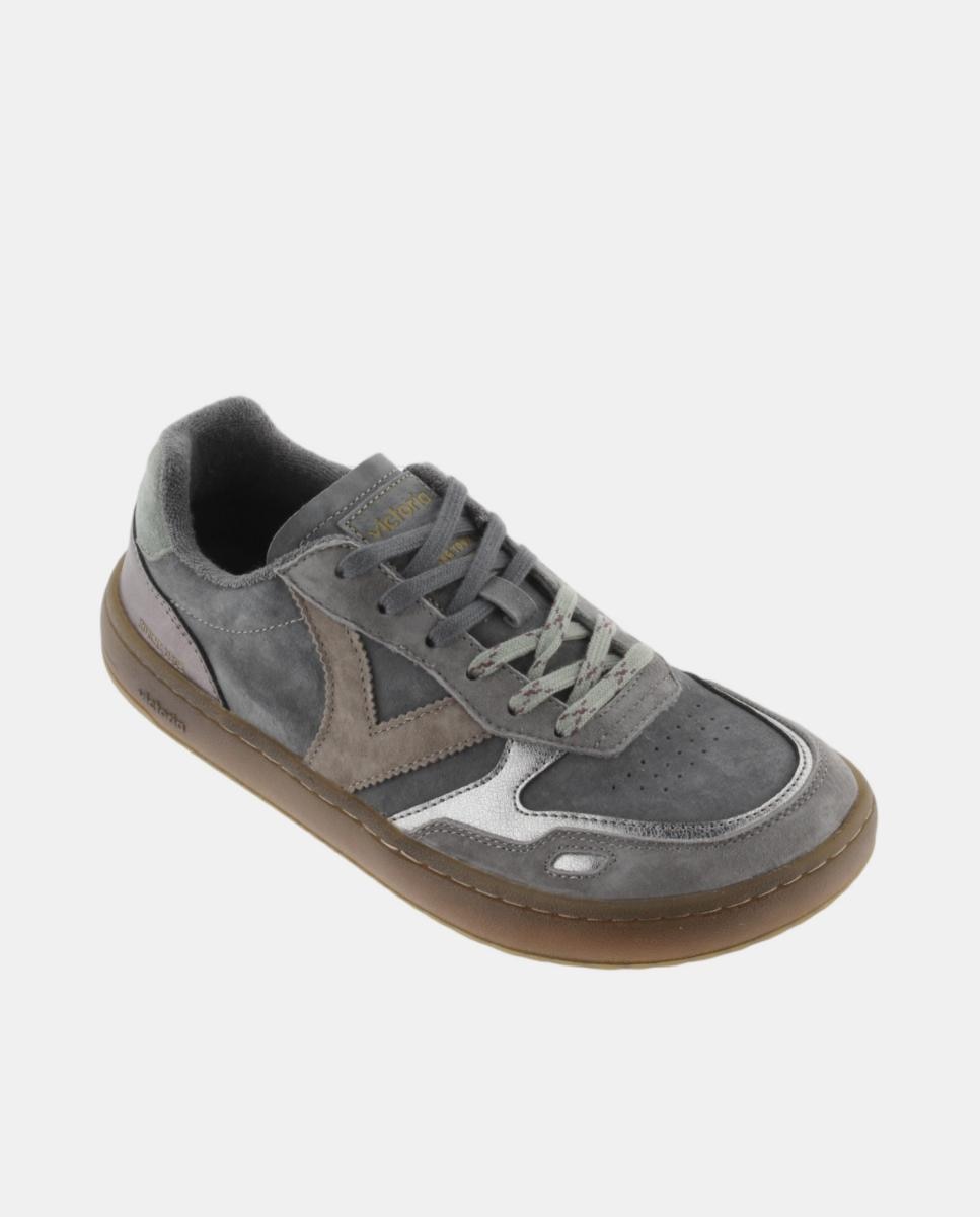 Sapatilhas Desportivas Barefoot de Croute com Peças Metalizadas e Sola Castanho Chocolate Cinzento-escuro-2