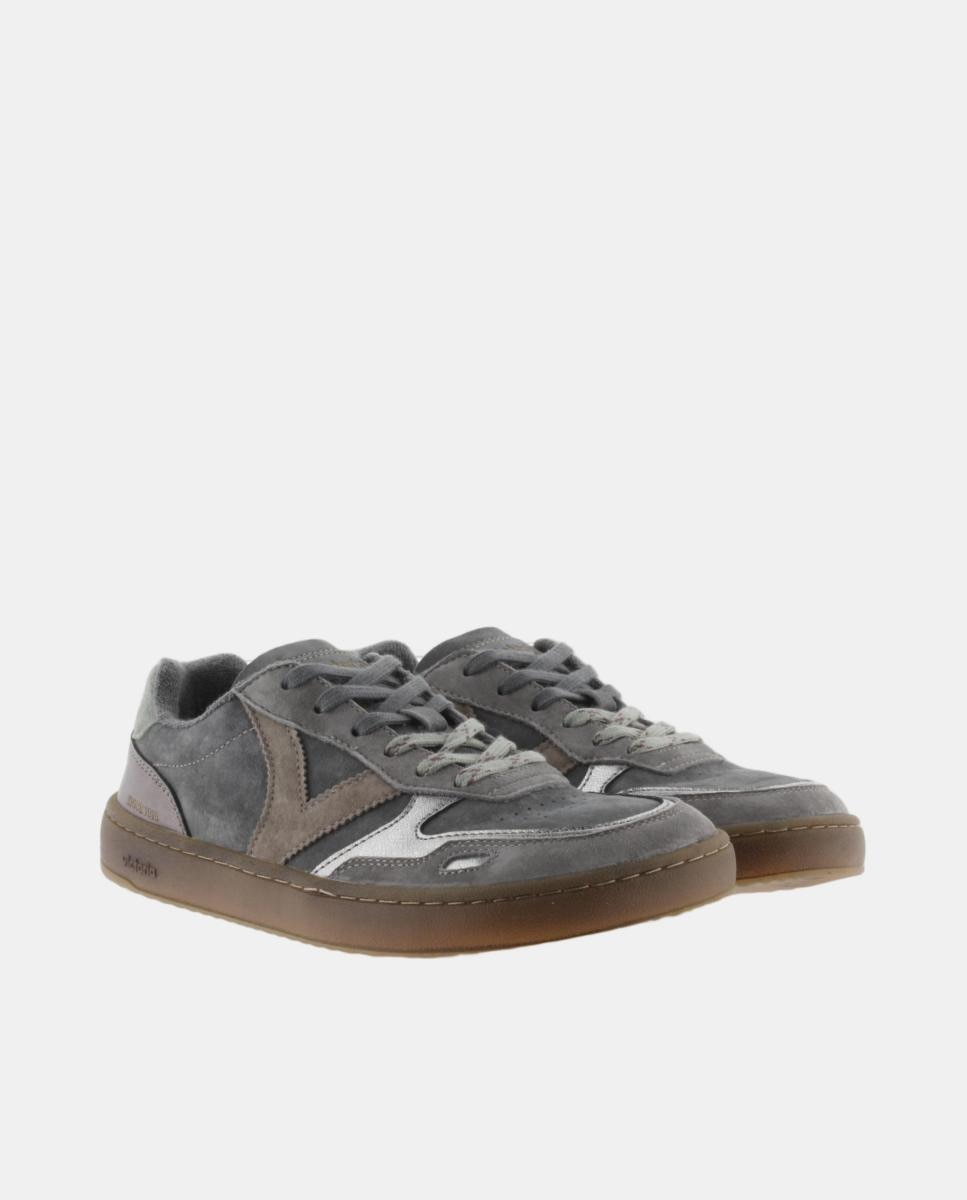 Sapatilhas Desportivas Barefoot de Croute com Peças Metalizadas e Sola Castanho Chocolate Cinzento-escuro-5