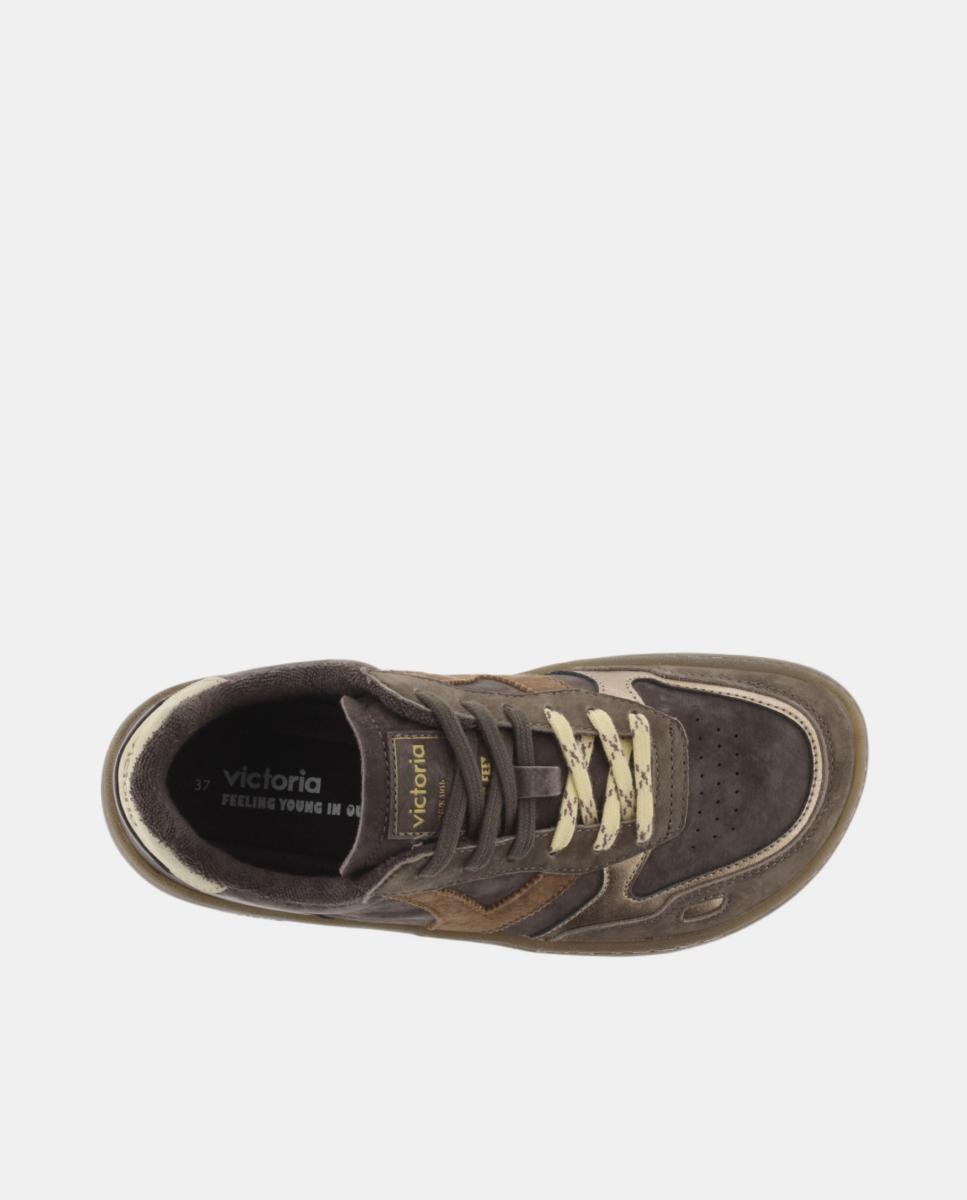 Zapatillas deportivas de mujer barefoot de serraje con piezas metalizadas y suela marrón chocolate - Victoria - Marrón Marrón-4