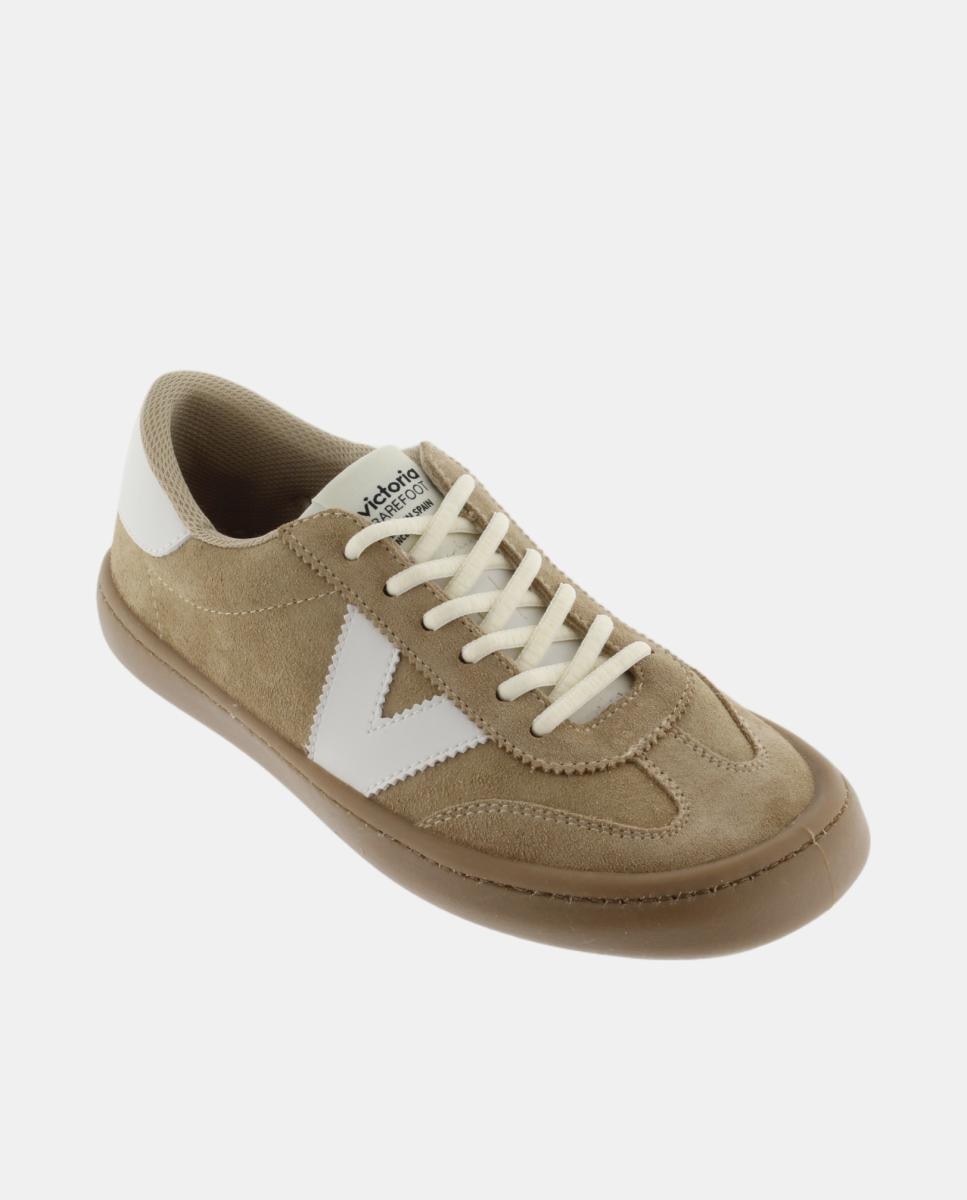 Imagen 2 de Zapatillas deportivas unisex barefoot de serraje con piezas en contraste y suela caramelo - Victoria - Beige Beige
