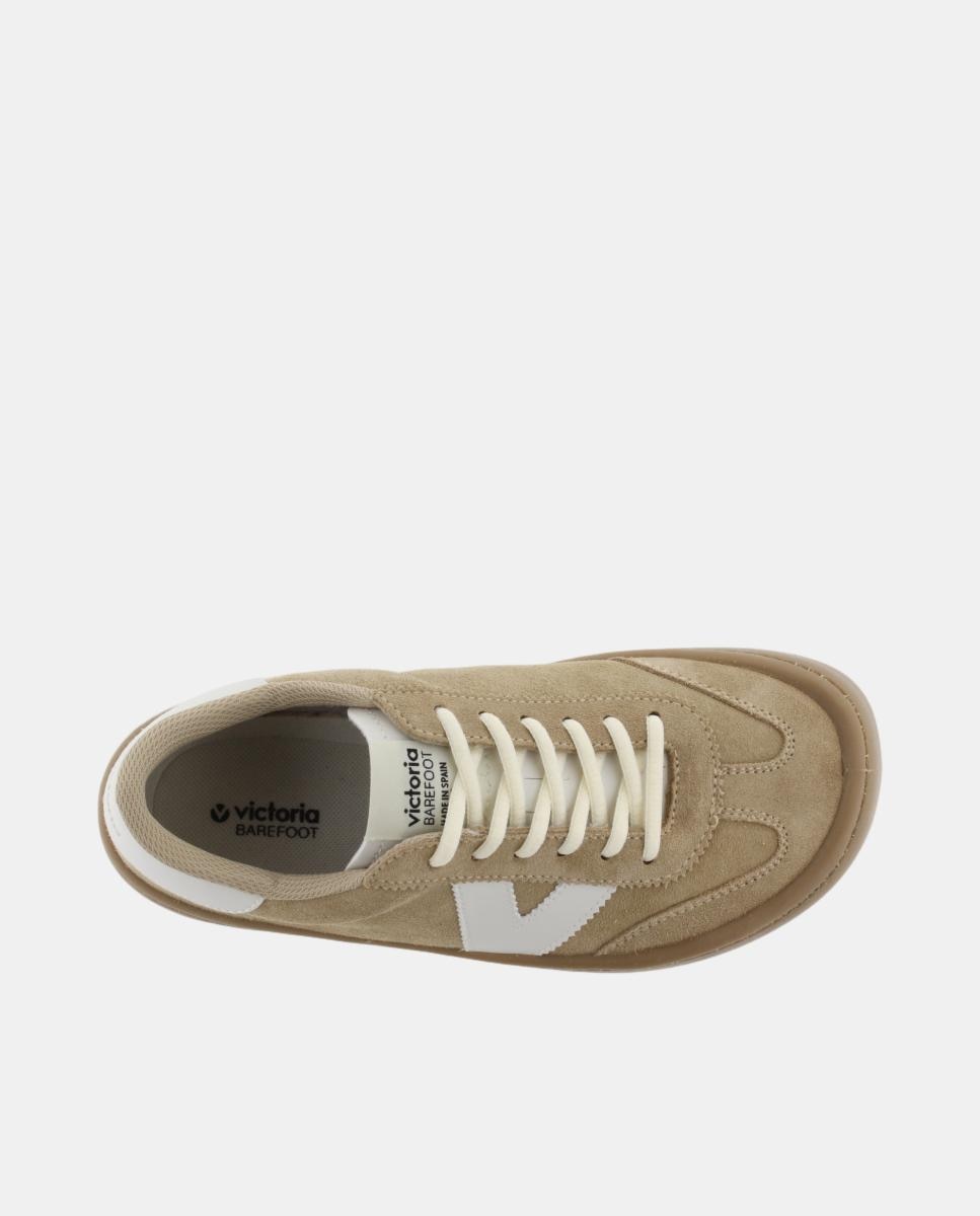 Imagen 4 de Zapatillas deportivas unisex barefoot de serraje con piezas en contraste y suela caramelo - Victoria - Beige Beige