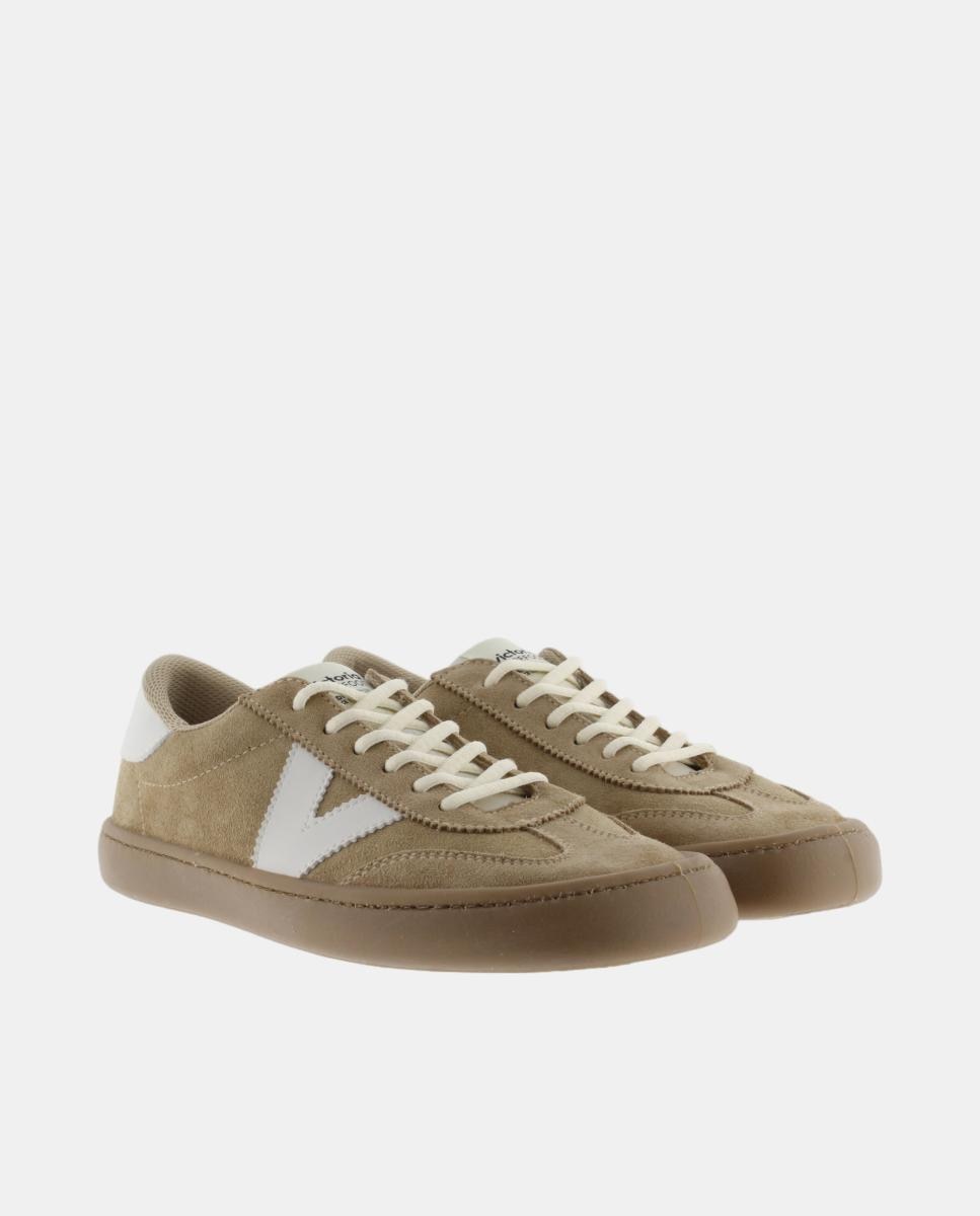 Imagen 5 de Zapatillas deportivas unisex barefoot de serraje con piezas en contraste y suela caramelo - Victoria - Beige Beige