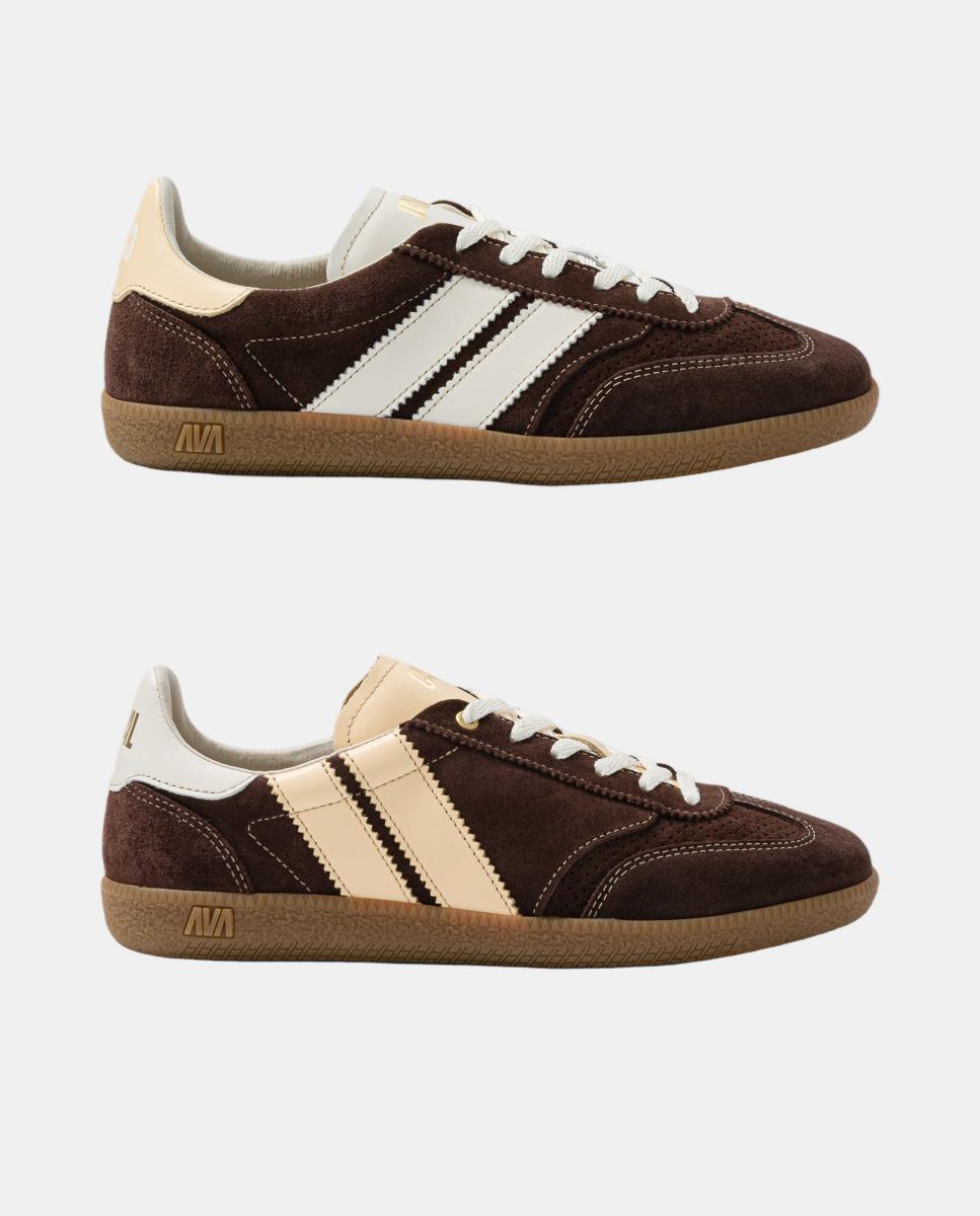 Sapatilhas em pele com desenho assimétrico inspiradas em andebol Castanho-chocolate-6