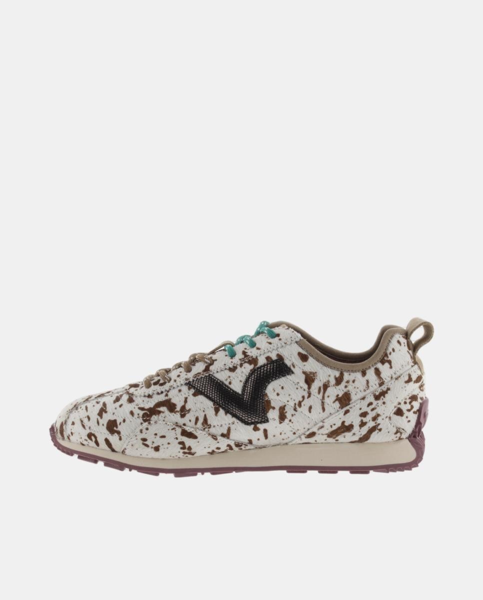 Sapatilhas Desportivas em Pele com Pelo, Animal Print e Logótipo Metalizado Creme-3