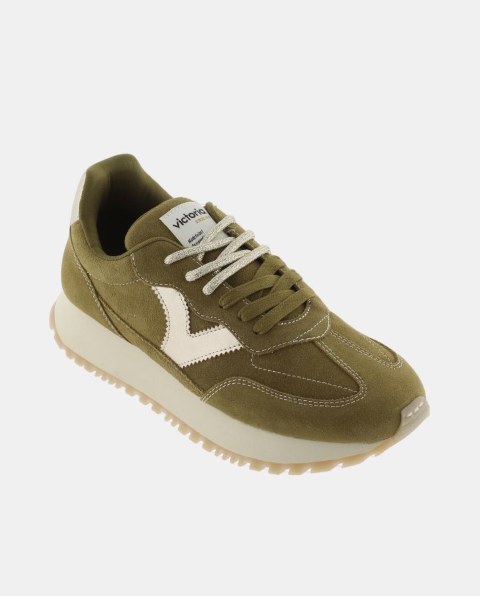 Sapatilhas Desportivas de Croute com Peças Metalizadas e Atacadores Duplos Verde Azeitona-2
