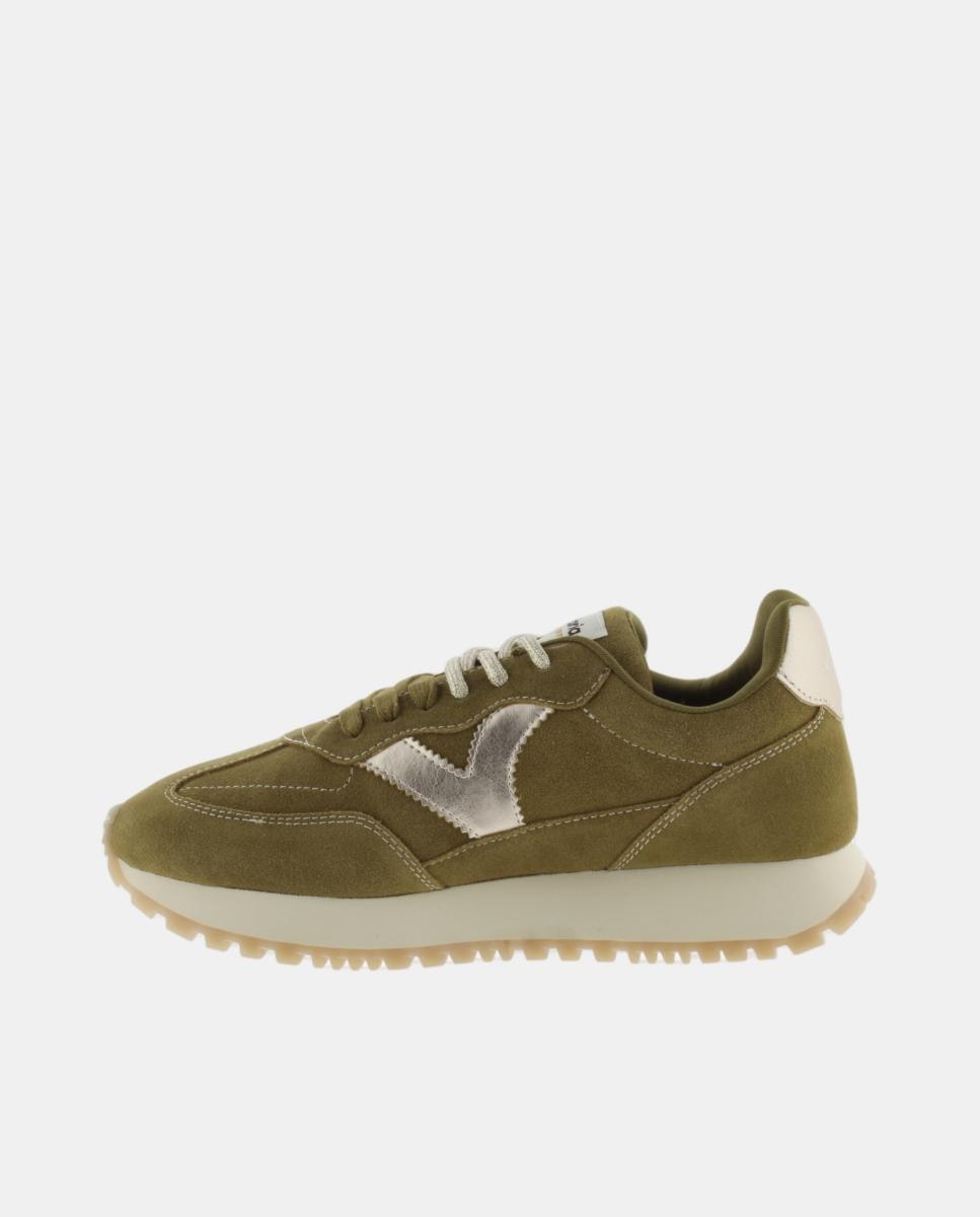 Sapatilhas Desportivas de Croute com Peças Metalizadas e Atacadores Duplos Verde Azeitona-3