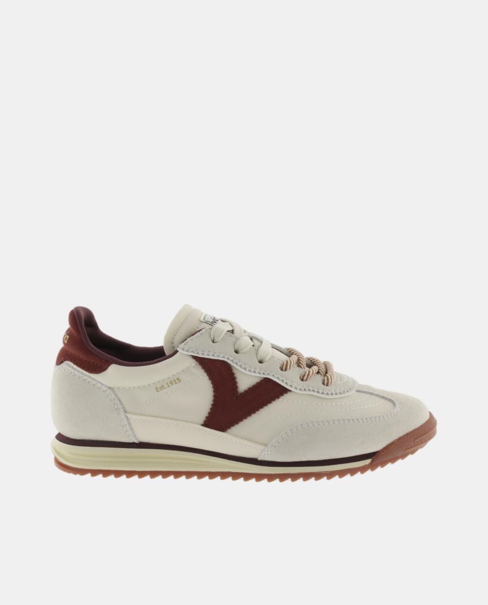 Zapatillas deportivas de mujer de nylon con piezas de serraje y doble cordón - Victoria - Crema Crema-1
