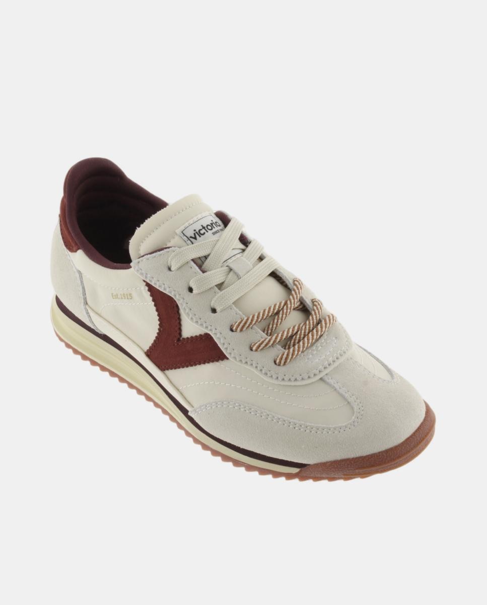 Zapatillas deportivas de mujer de nylon con piezas de serraje y doble cordón - Victoria - Crema Crema-2